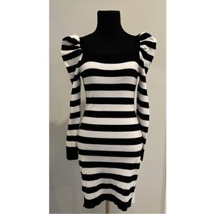 Striped black and white puff sleeve sweater dress, size medium